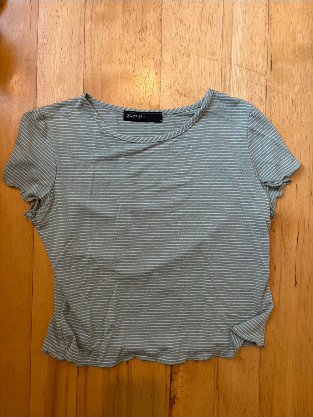 Brit & Bri Sage Green Striped Ribbed Crop Tee